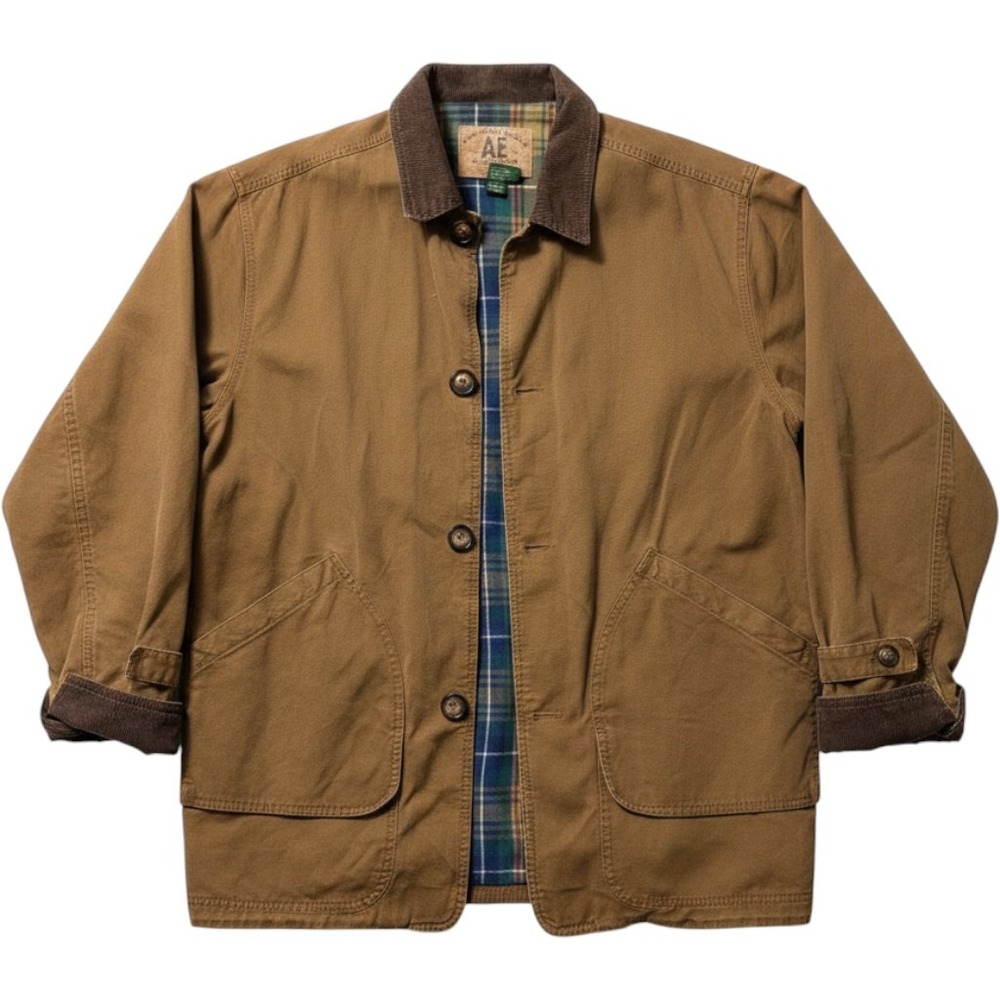 American Eagle Outfitters Men's Tan Canvas Field Jacket with Corduroy Collar